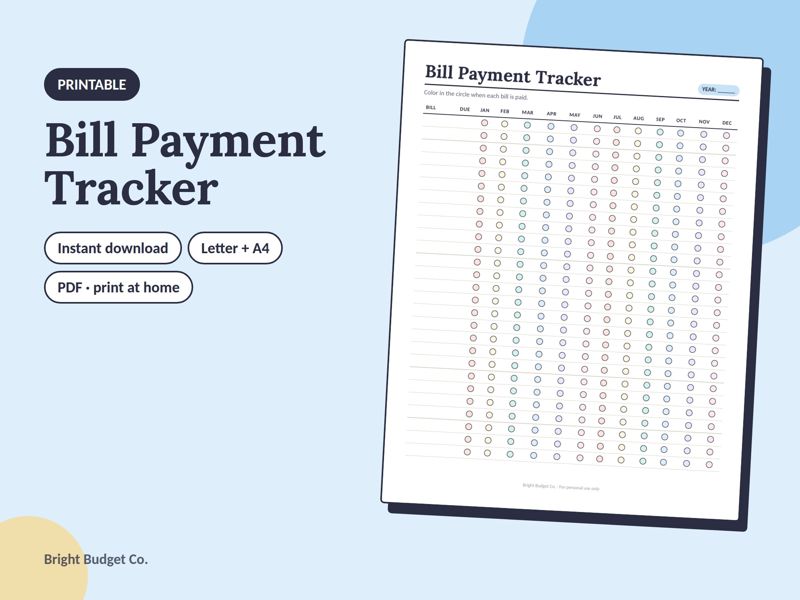 Bill Payment Tracker printable preview