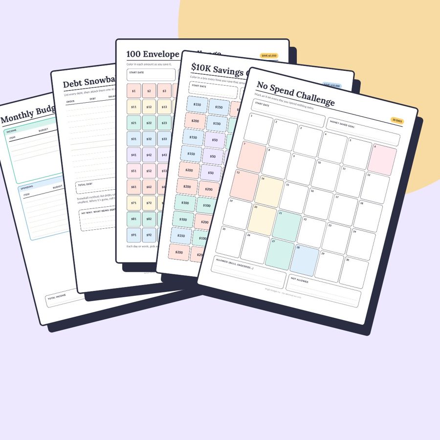 Preview of the budget and savings bundle pages fanned out
