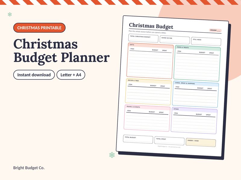 Christmas Budget Planner printable preview