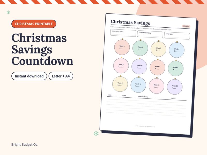 Christmas Savings Countdown printable preview
