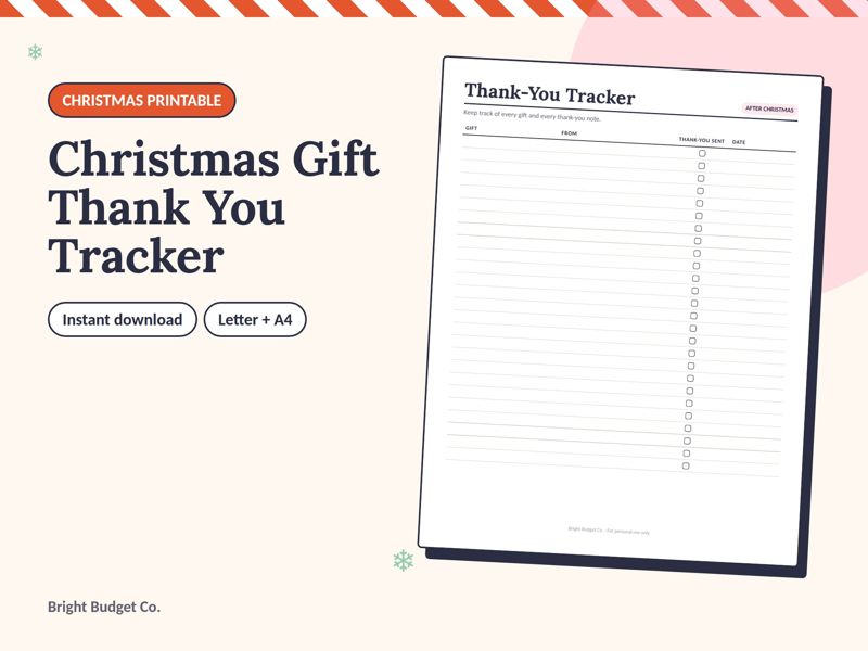 Christmas Gift Thank You Tracker printable preview