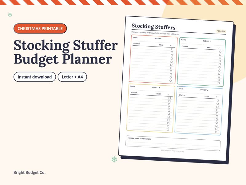 Stocking Stuffer Budget Planner printable preview