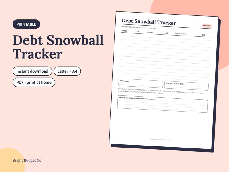 Debt Snowball Tracker printable preview