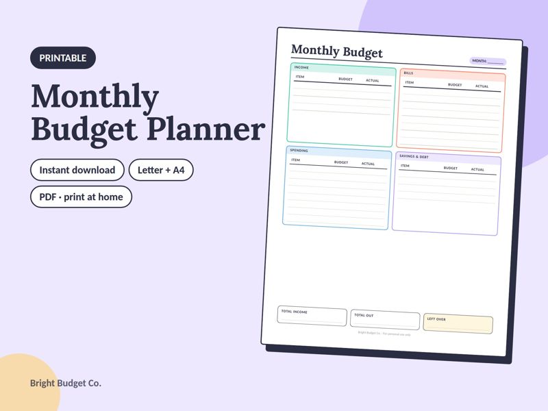 Monthly Budget Planner printable preview