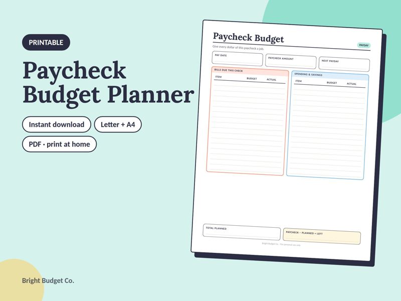 Paycheck Budget Planner printable preview