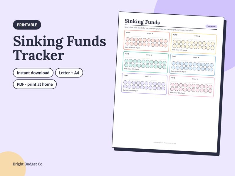 Sinking Funds Tracker printable preview